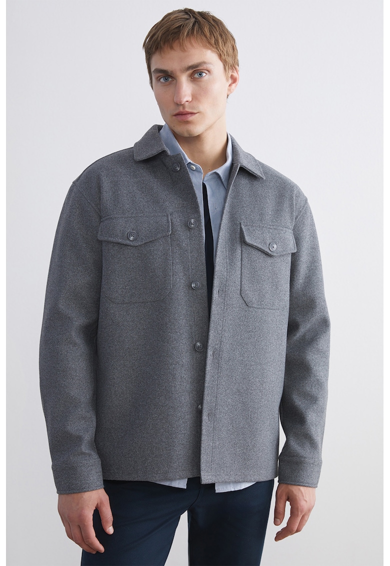 Jacheta regular-fit cu guler ascutit - Gri