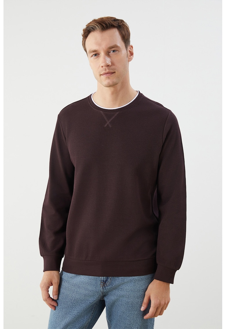 Bluza uni de trening cu decolteu la baza gatului - Maro cognac