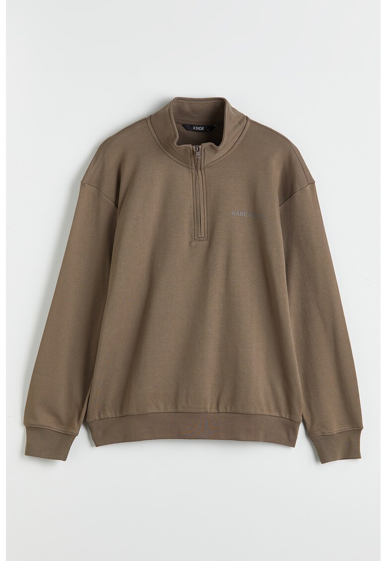 Bluza de trening din amestec de bumbac cu fenta cu fermoar - Maro deschis/Caramel