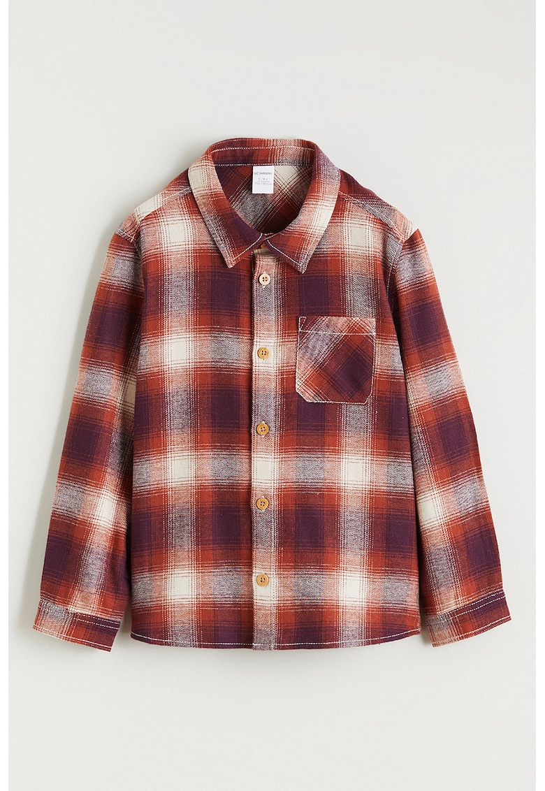 Camasa din bumbac cu buzunar pe piept - Alb/Albastru inchis/Caramiziu