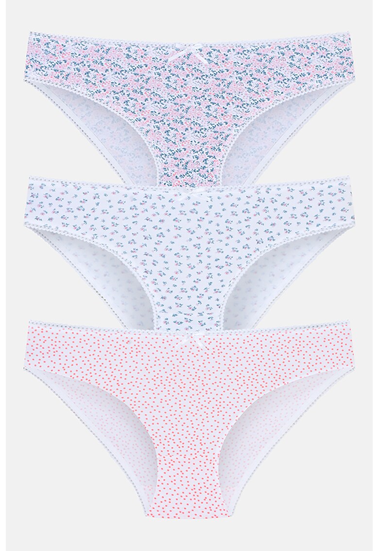 Set de chiloti cu imprimeu - 3 perechi - Roz deschis/Alb optic/Albastru deschis