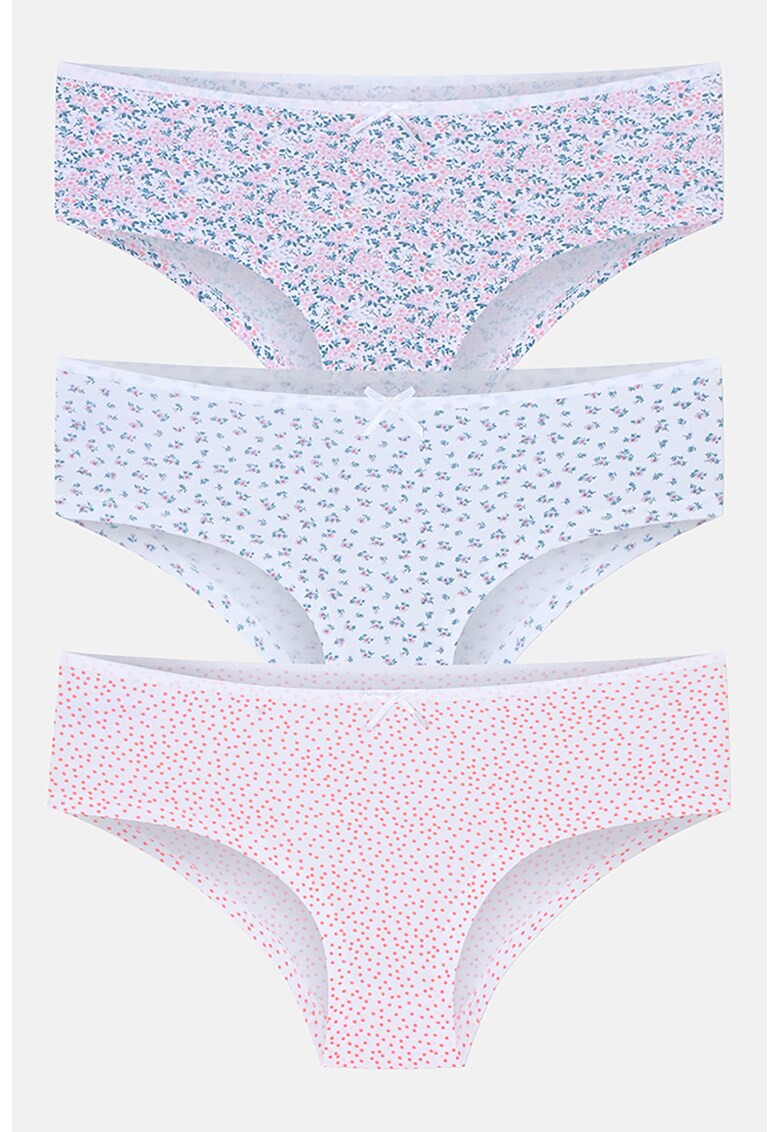 Set de chiloti hipster cu imprimeu - 3 perechi - Roz deschis/Alb optic/Albastru deschis
