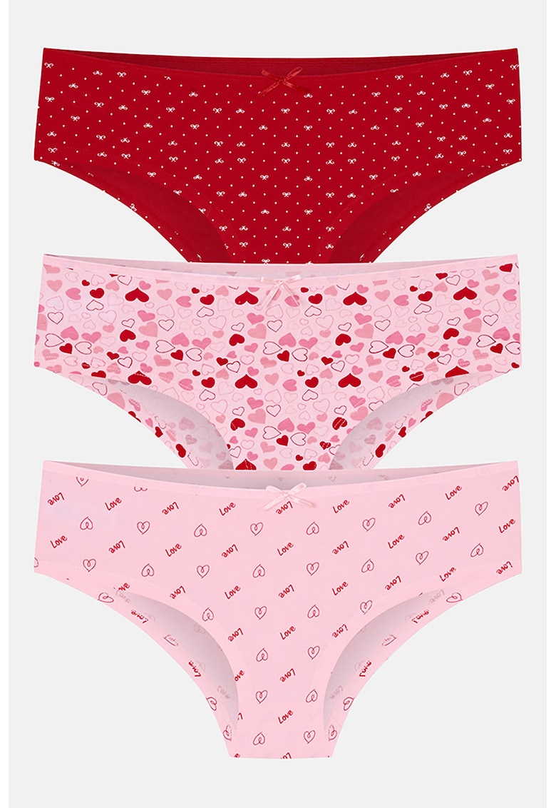 Set de chiloti hipster cu imprimeu - 3 perechi - Roz pastel/Rosu vermillion