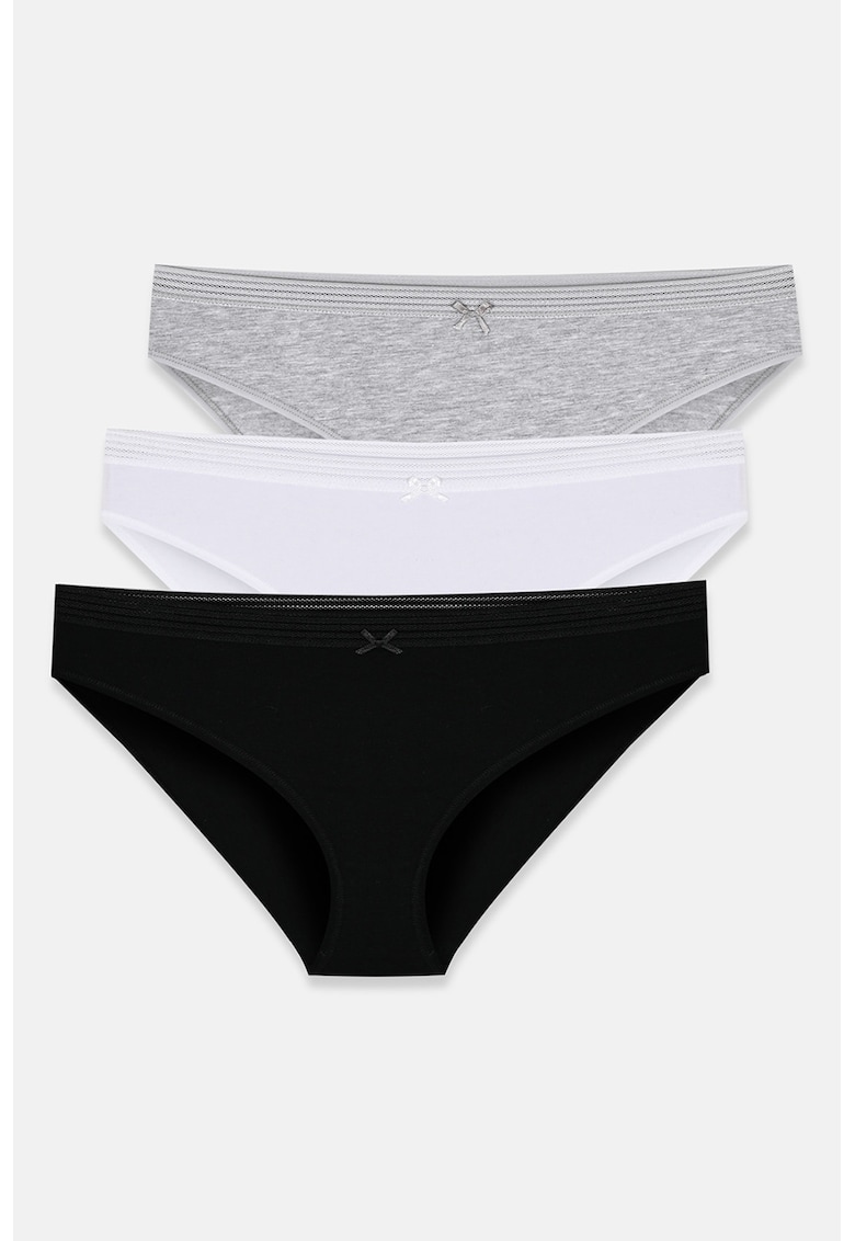 Set de chiloti uni - 3 perechi - Negru/Gri melange/Alb optic