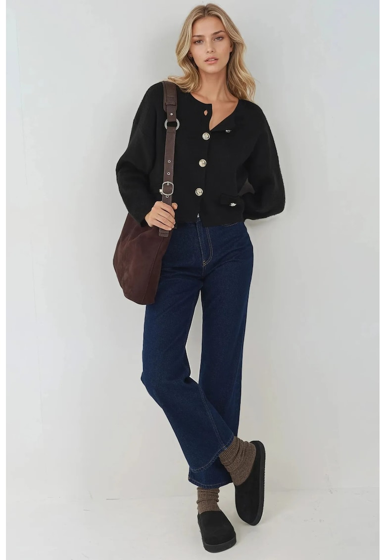 Pulover dama - cardigan tricotat - negru - tricot - One Size