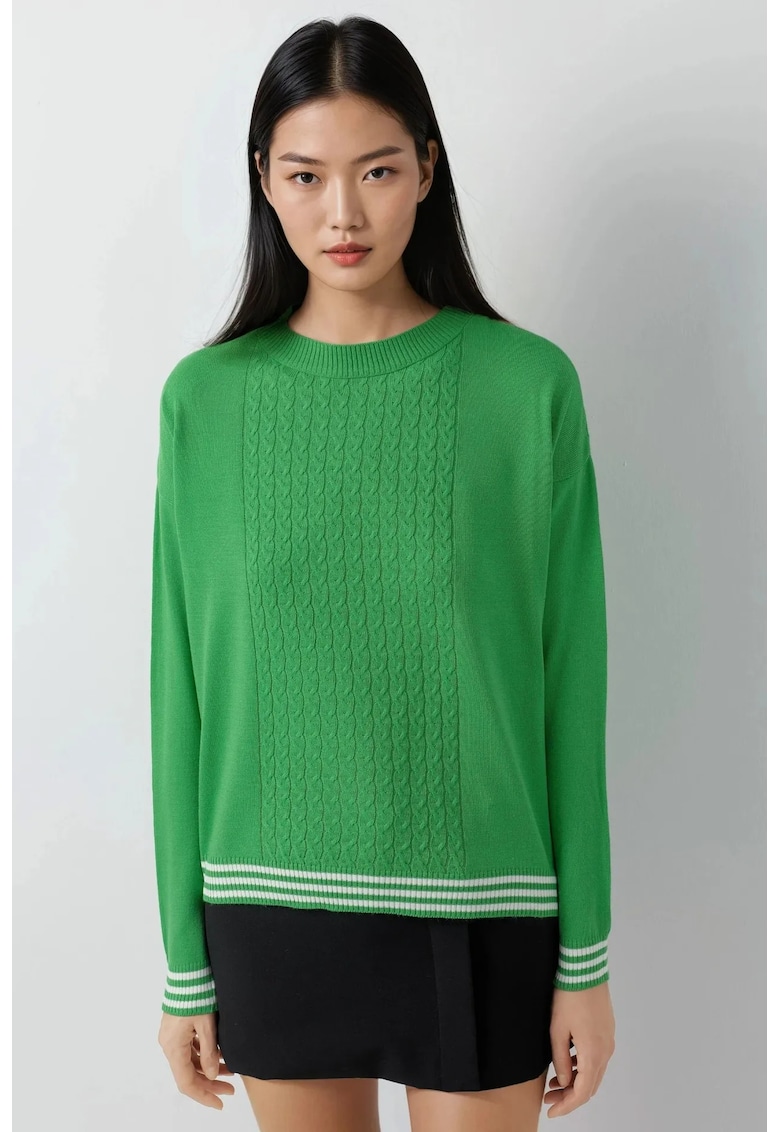 Pulover dama - guler rotund - model impletit - verde - tricot -