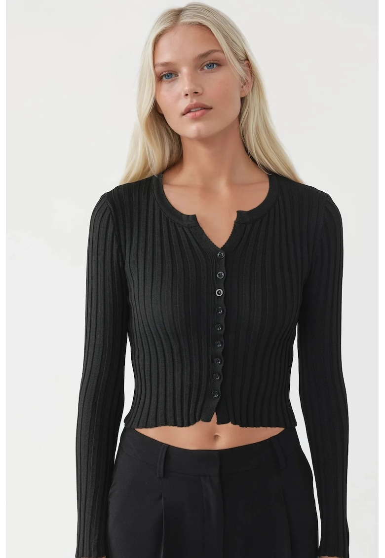 Pulover scurt - cu nasturi - negru - tricot - One Size