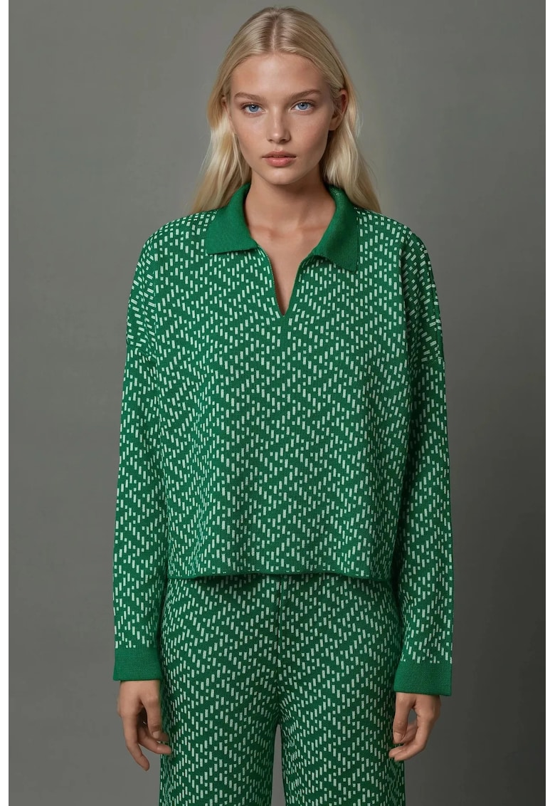 Pulover dama - polo tricotat - model - verde - acril -