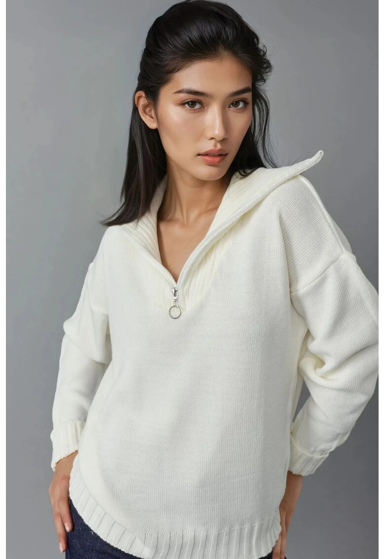 Pulover dama - tricotat - supradimensionat - alb - tricot - One Size