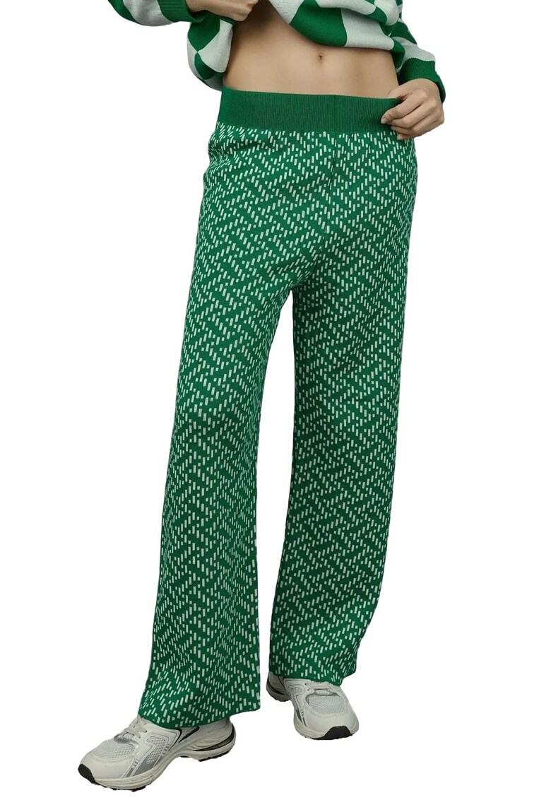 Pantaloni dama - tricotati - talie elastica - verde - tricot - One Size
