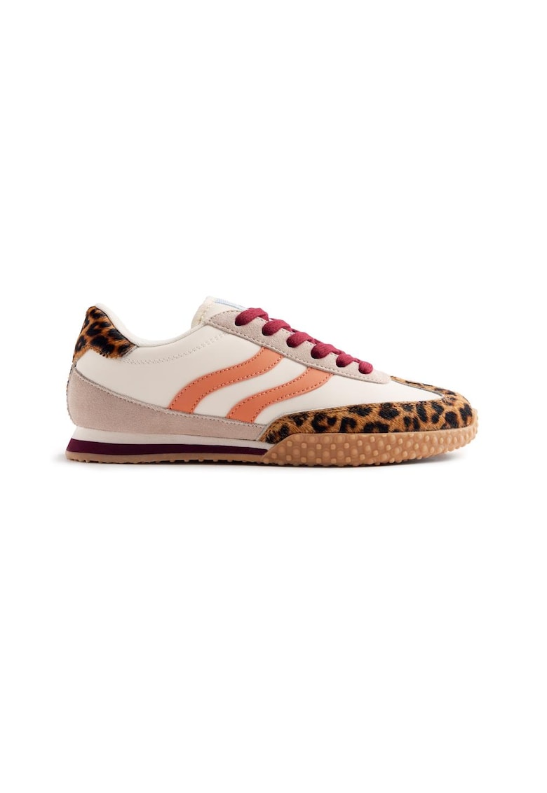 Pantofi sport din piele cu detalii cu model animal print Bislig - Alb/Maro/Portocaliu