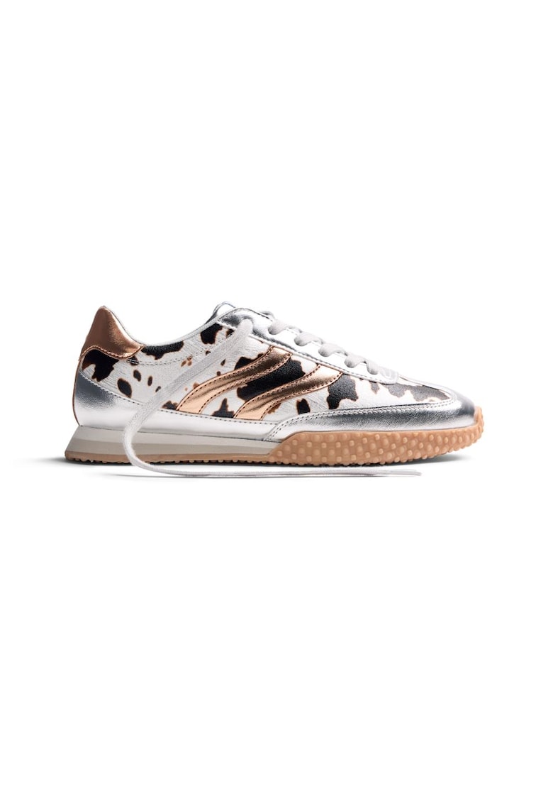 Pantofi sport din piele ecologica cu detaliu cu animal print Gering - Alb/Maro inchis/Argintiu