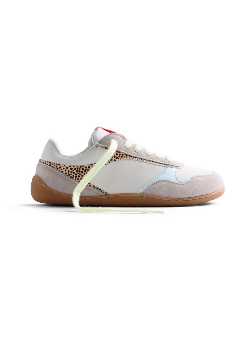 Pantofi sport din piele cu insertii din piele intoarsa si model animal print - Gri