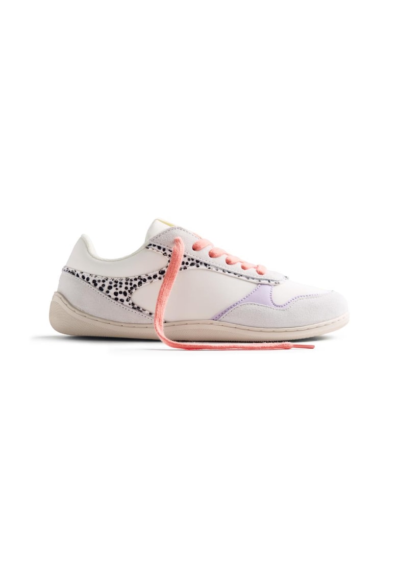Pantofi sport din piele cu insertii din piele intoarsa si model animal print - Alb murdar