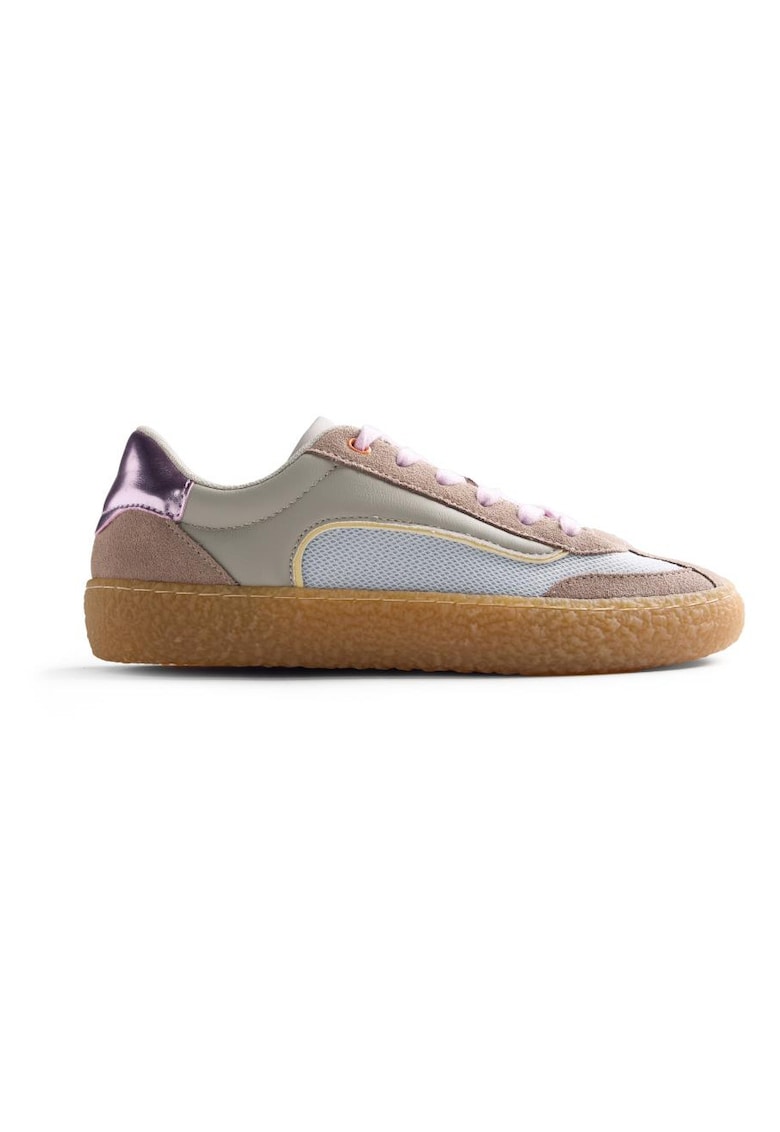Pantofi sport din piele cu insertii din piele intoarsa - Maro taupe