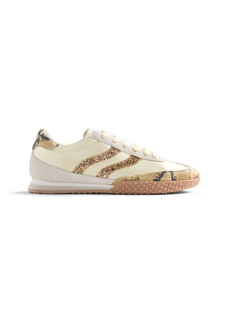Pantofi sport din piele cu model animal print - Galben