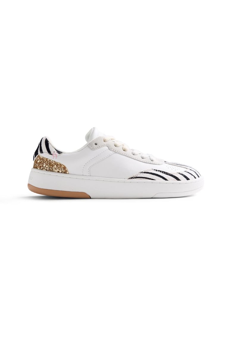 Pantofi sport din piele cu model animal print - Alb/Negru