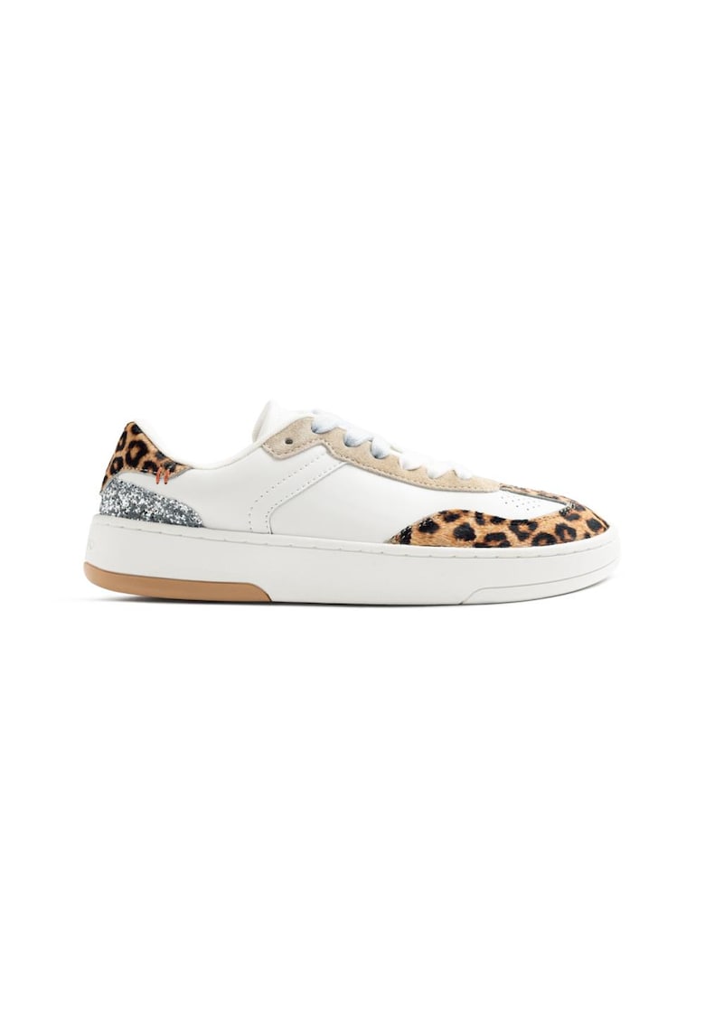 Pantofi sport din piele cu model animal print - Alb/Maro/Argintiu