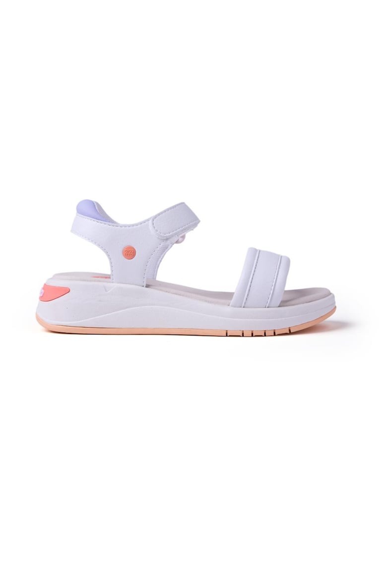 Sandale din piele ecologica cu talpa wedge Sporty - Alb
