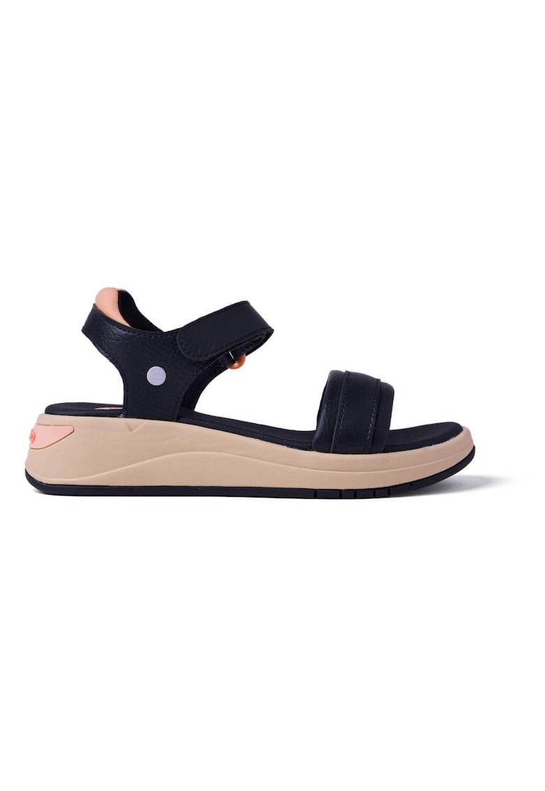 Sandale din piele ecologica cu talpa wedge Sporty - Negru
