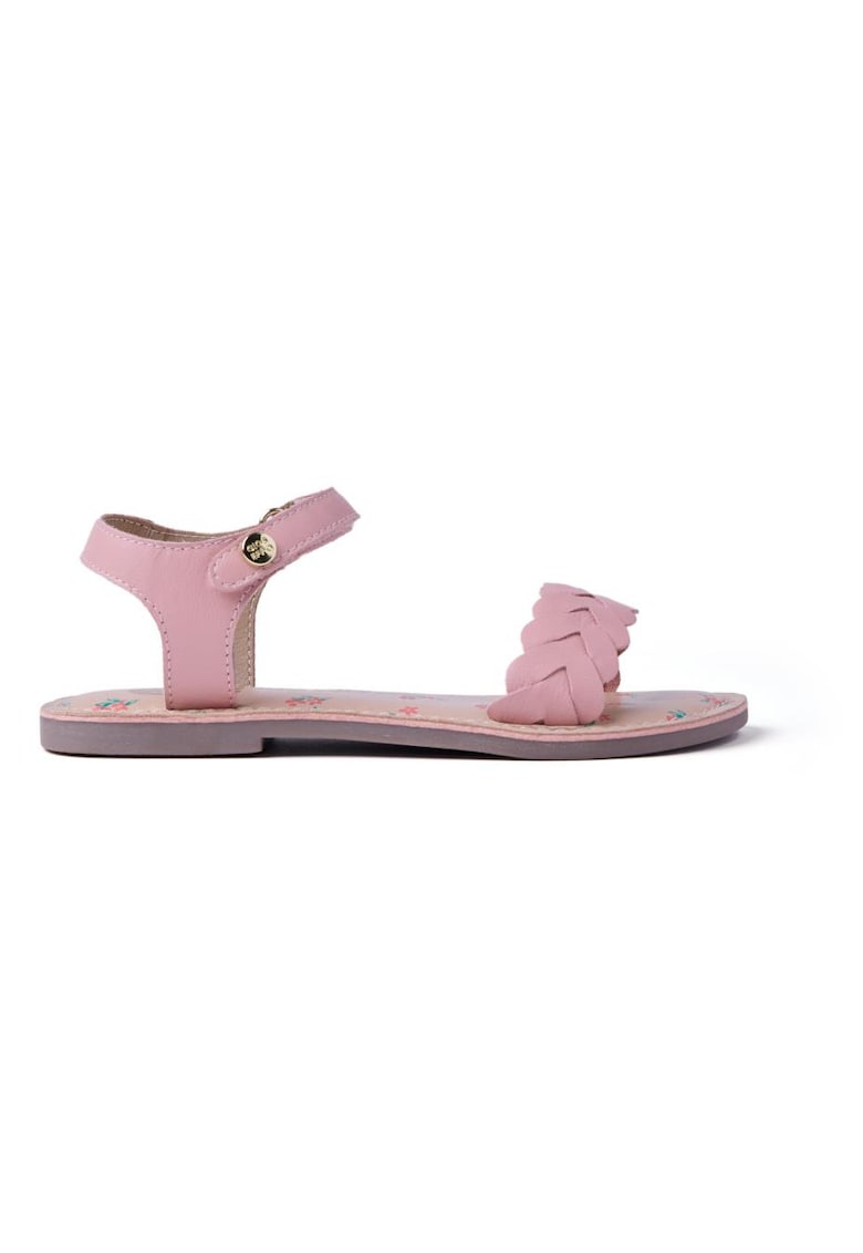 Sandale din piele cu garnituri impletite - Roz pastel