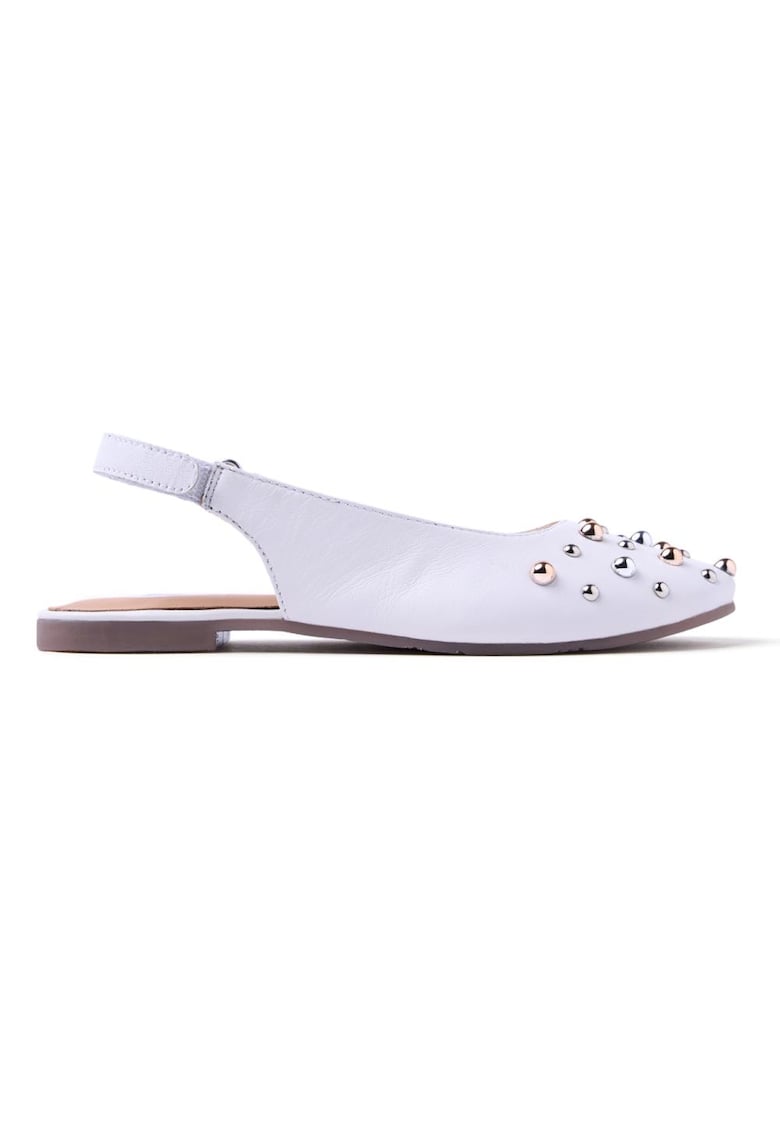 Pantofi slingback din piele cu aplicatii cu nituri - Alb