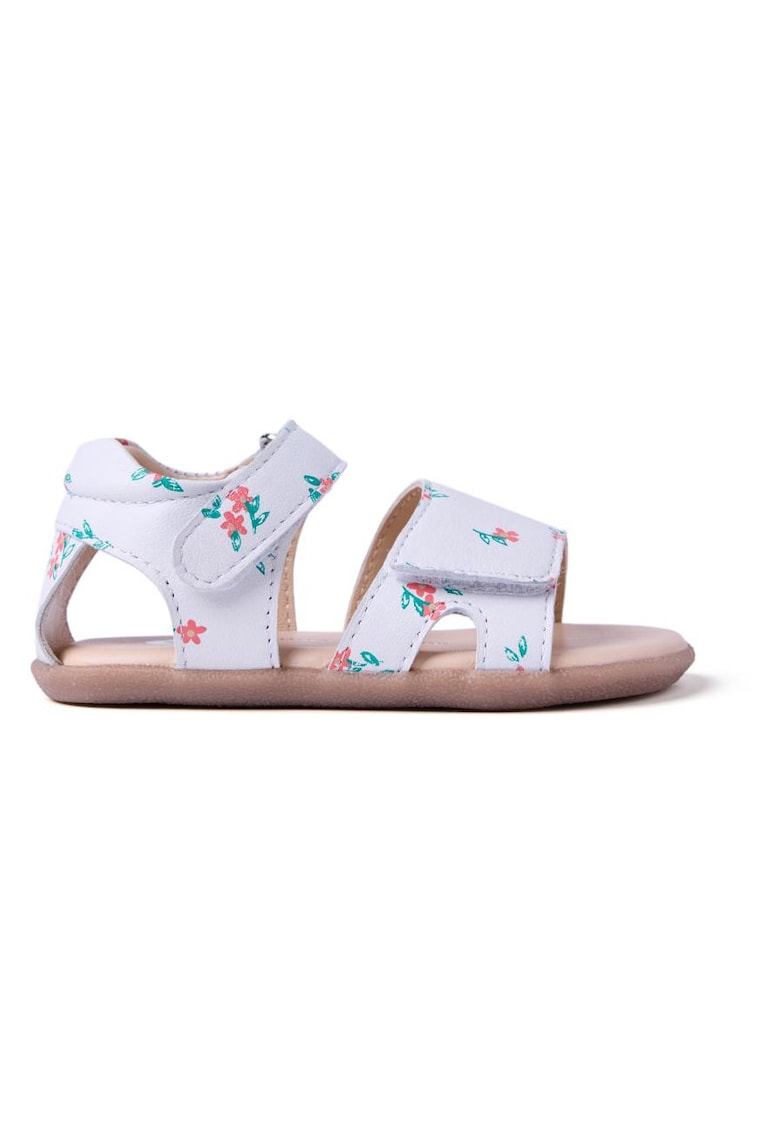 Sandale din piele cu imprimeu floral - Alb