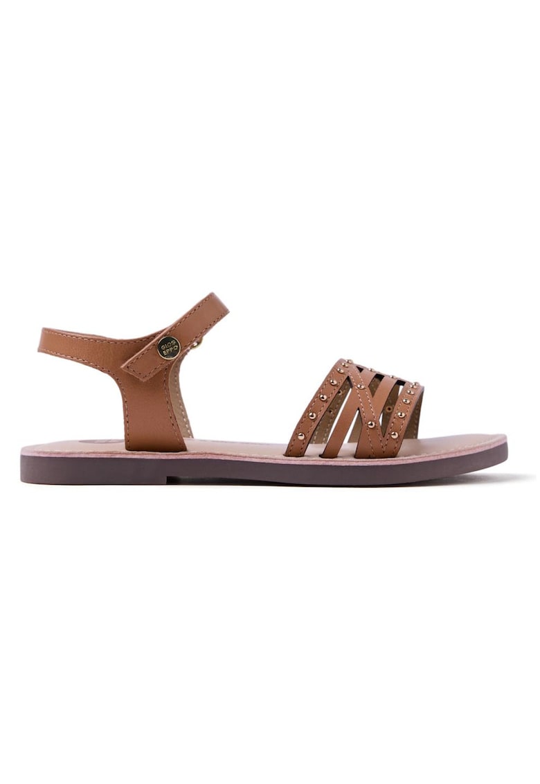 Sandale din piele decorate cu tinte - Maro camel