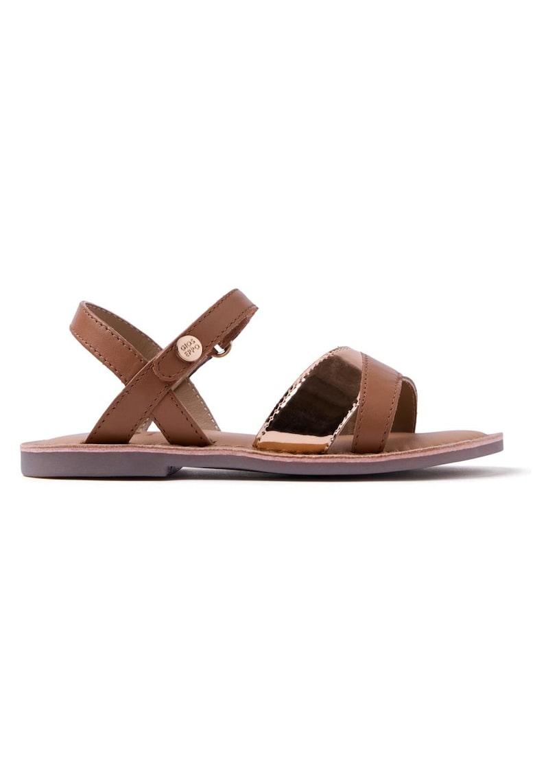 Sandale din piele cu bareta cu aspect metalizat - Maro