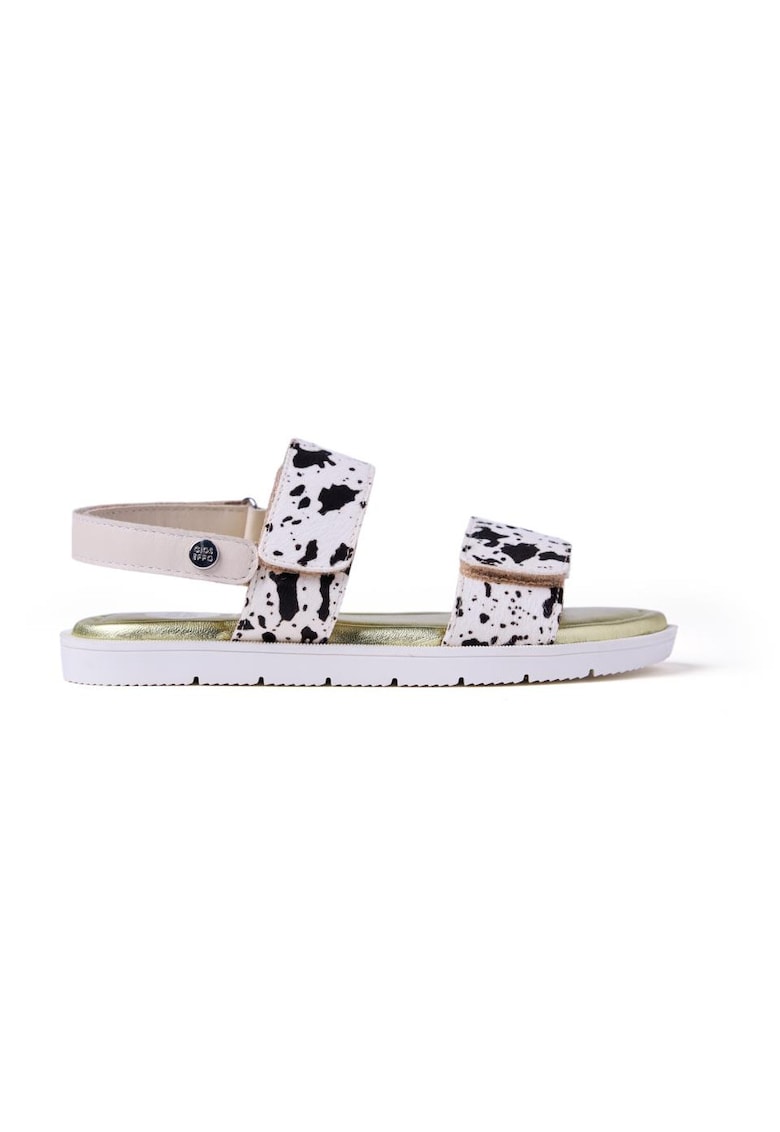 Sandale din piele cu model animal print - Alb optic/Negru