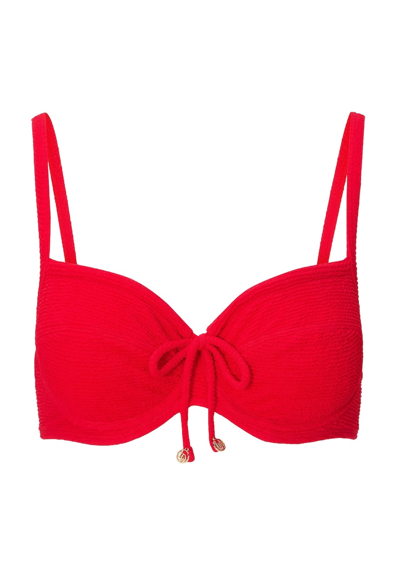 Sutien de baie texturat cu funda decorativa pe partea din fata - Rosu