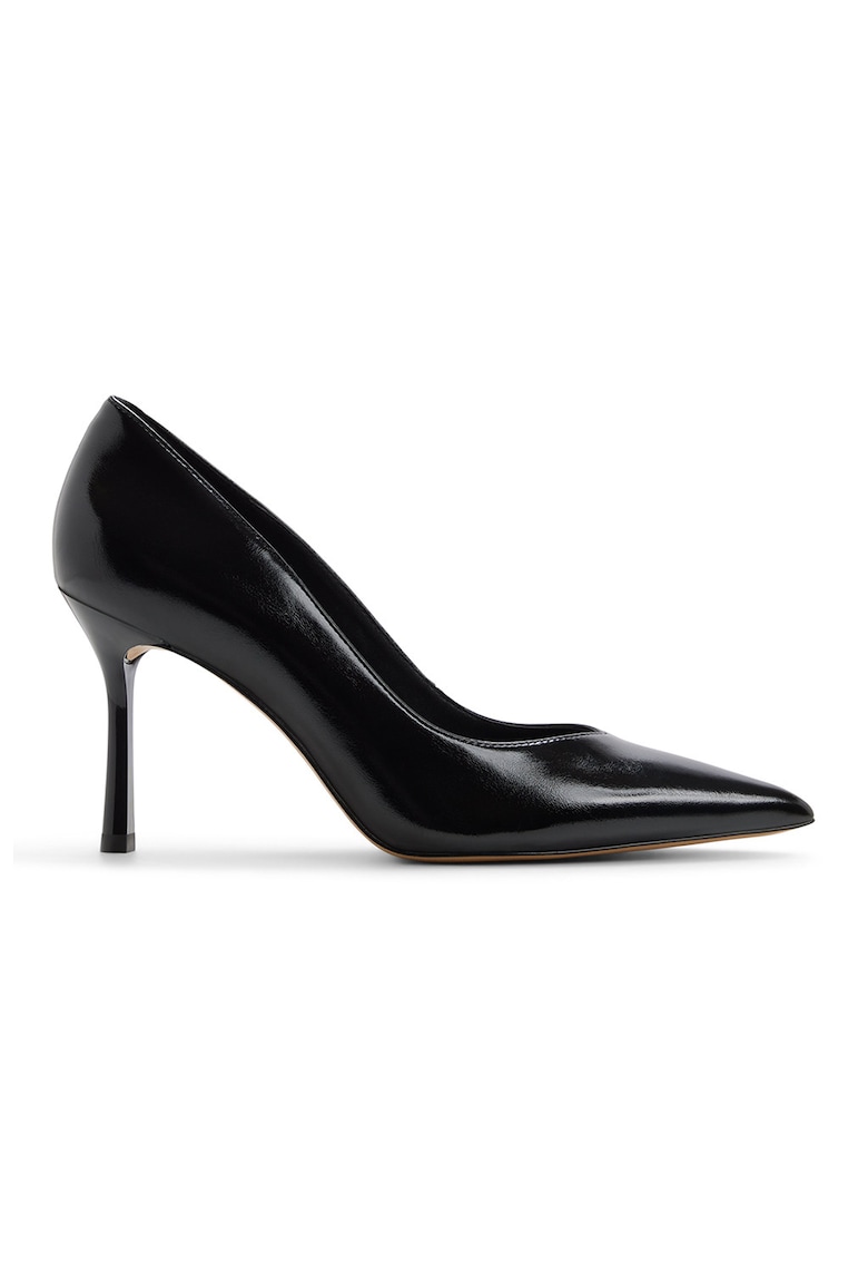 Pantofi din piele ecologica cu toc stiletto si aspect lacuit Ellena - Negru