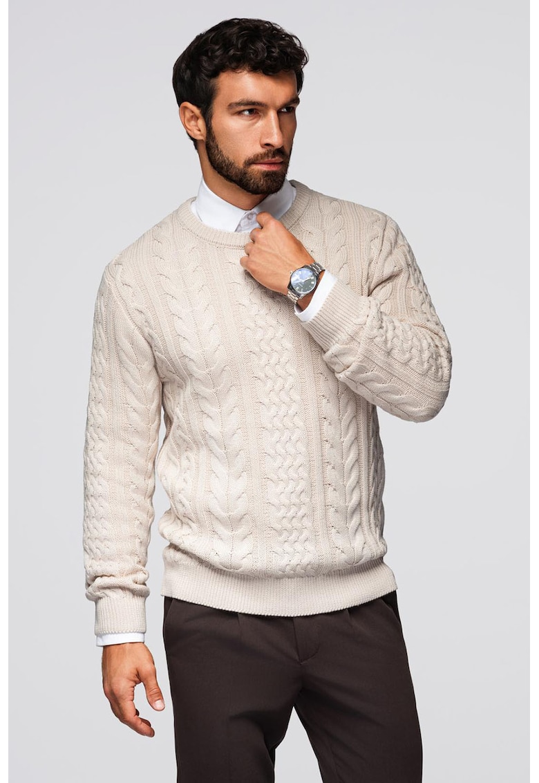 Pulover texturat cu decolteu rotund