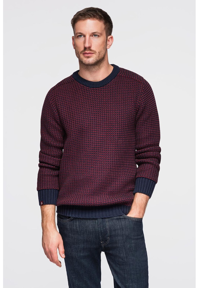 Pulover regular fit cu decolteu la baza gatului - Visiniu/Bleumarin