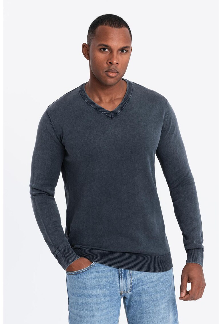 Bluza de trening cu decolteu in V si model uni - Bleumarin