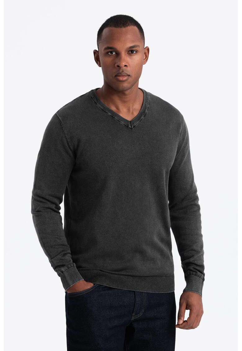 Bluza de trening cu decolteu in V si model uni - Negru stins