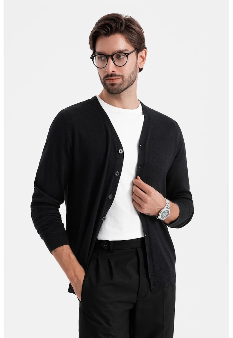 Cardigan cu nasturi si decolteu in V - Negru