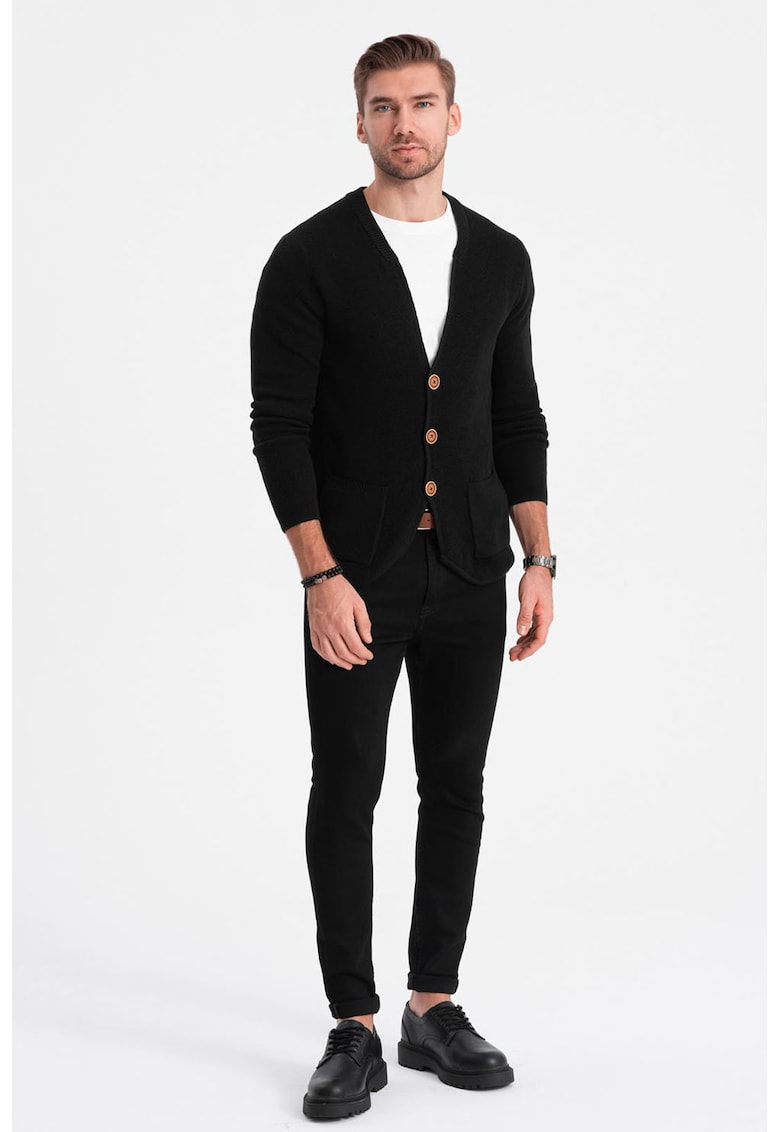 Cardigan cu decolteu in V si buzunare - Negru
