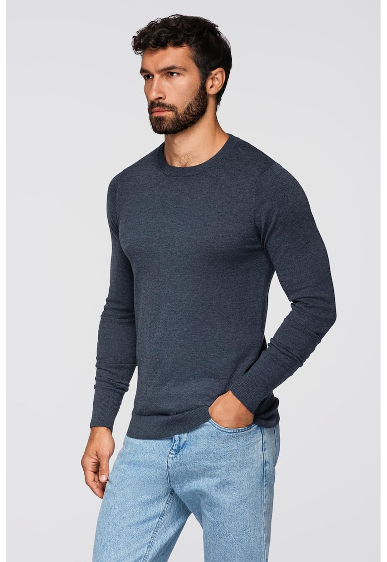 Bluza uni cu decolteu la baza gatului - Bleumarin