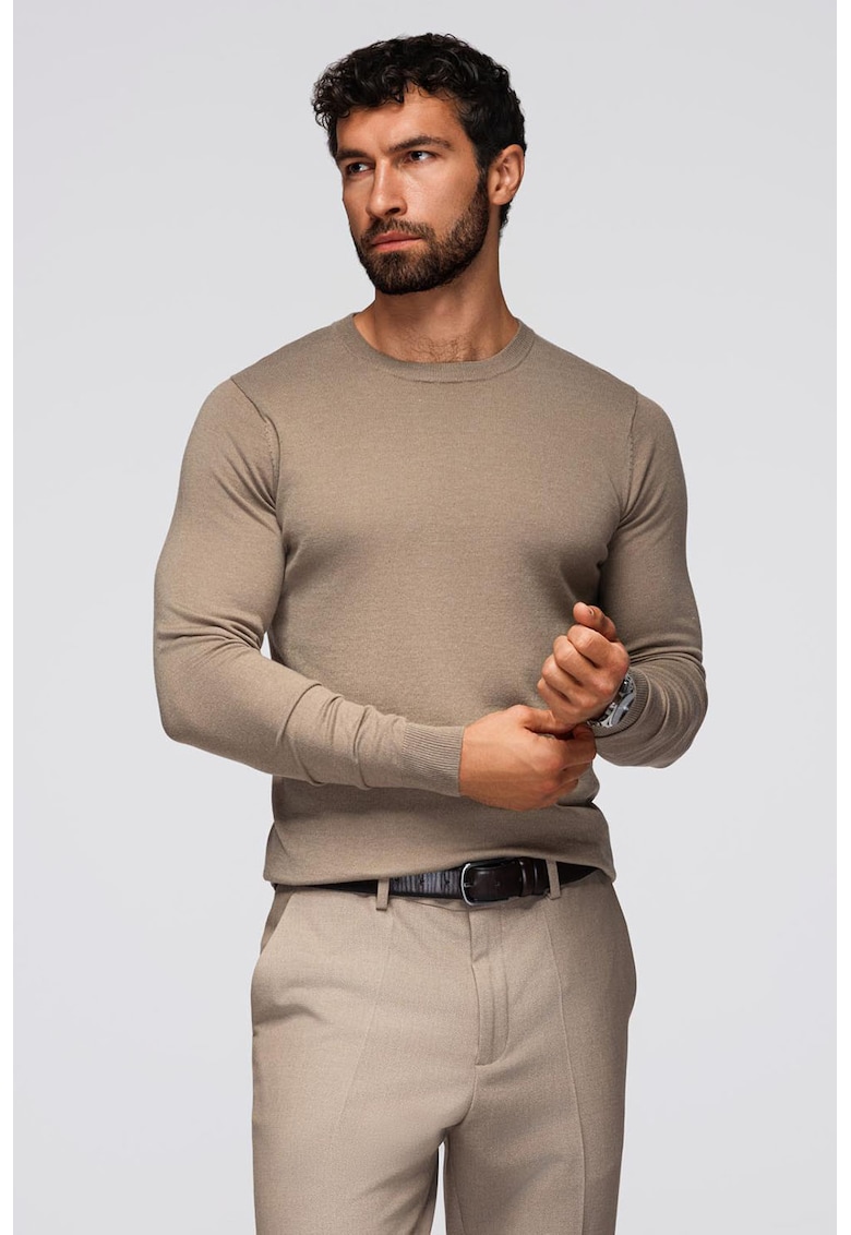 Bluza uni cu decolteu la baza gatului - Maro taupe