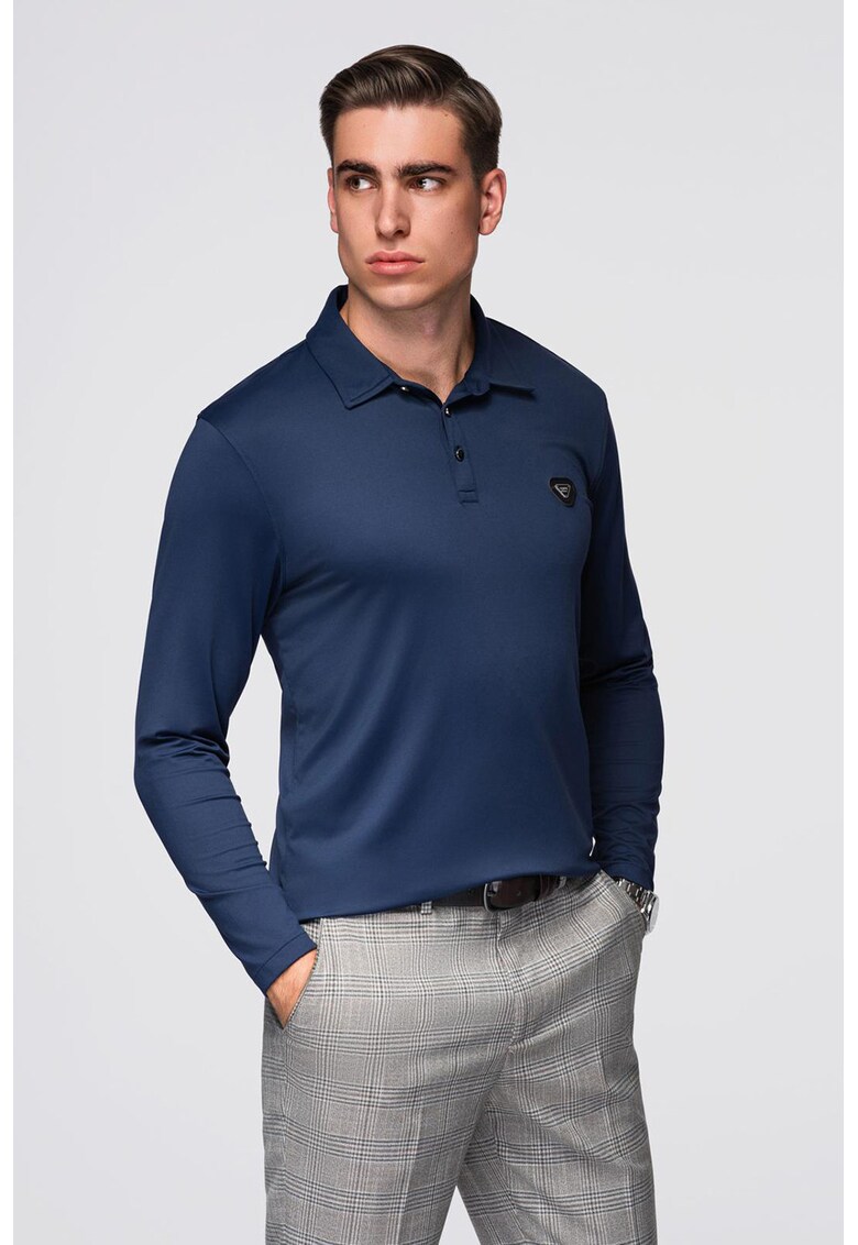 Bluza polo cu model uni - Bleumarin