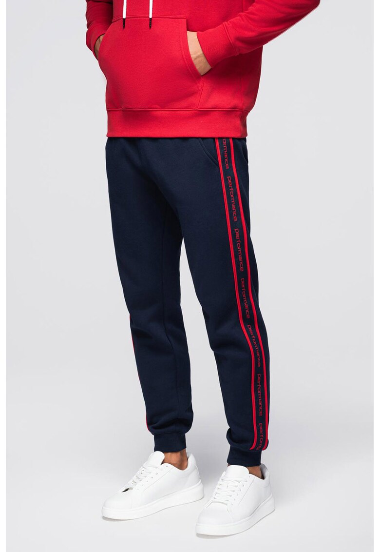 Pantaloni cu snur de ajustare in talie - Rosu vermillion/Bleumarin