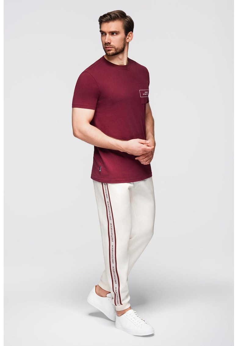 Pantaloni cu snur de ajustare in talie - Visiniu/Alb fildes