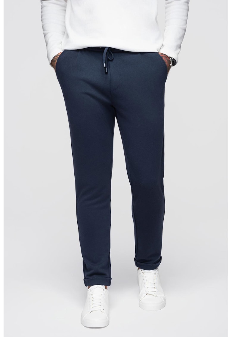 Pantaloni regular fit cu model uni - Bleumarin