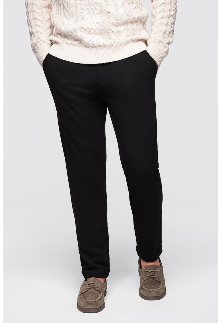 Pantaloni regular fit cu model uni - Negru