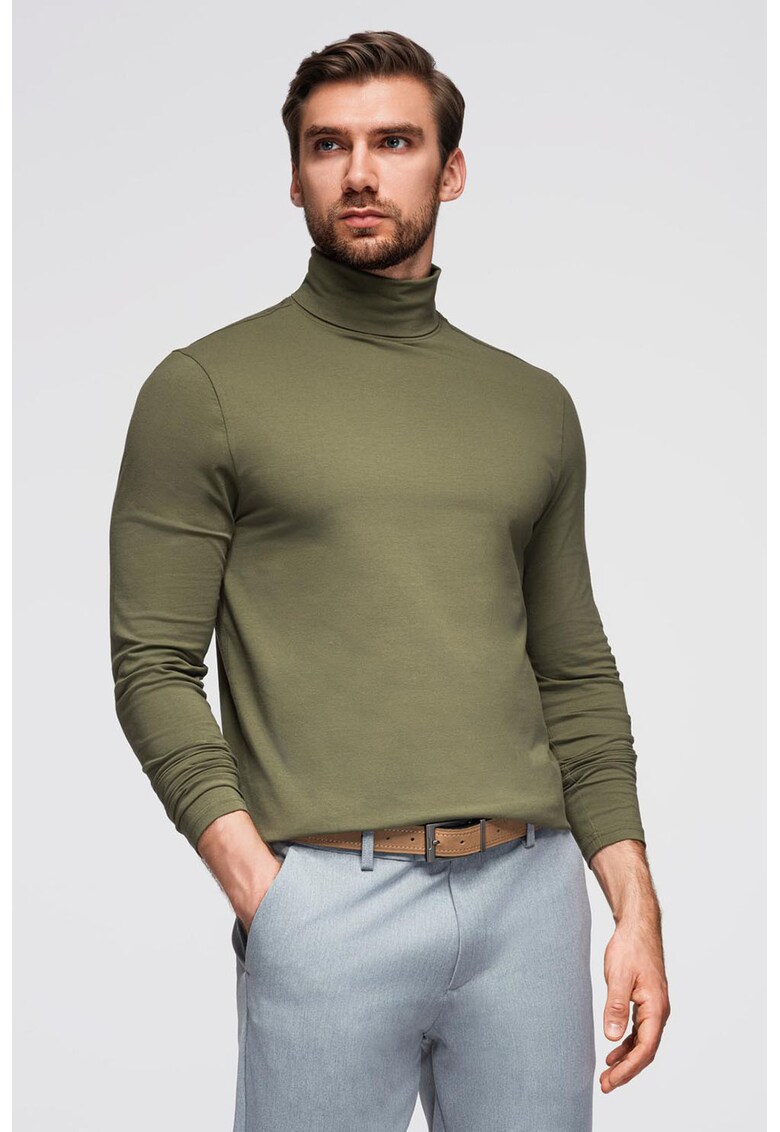 Bluza slim fit cu guler inalt - Verde masliniu