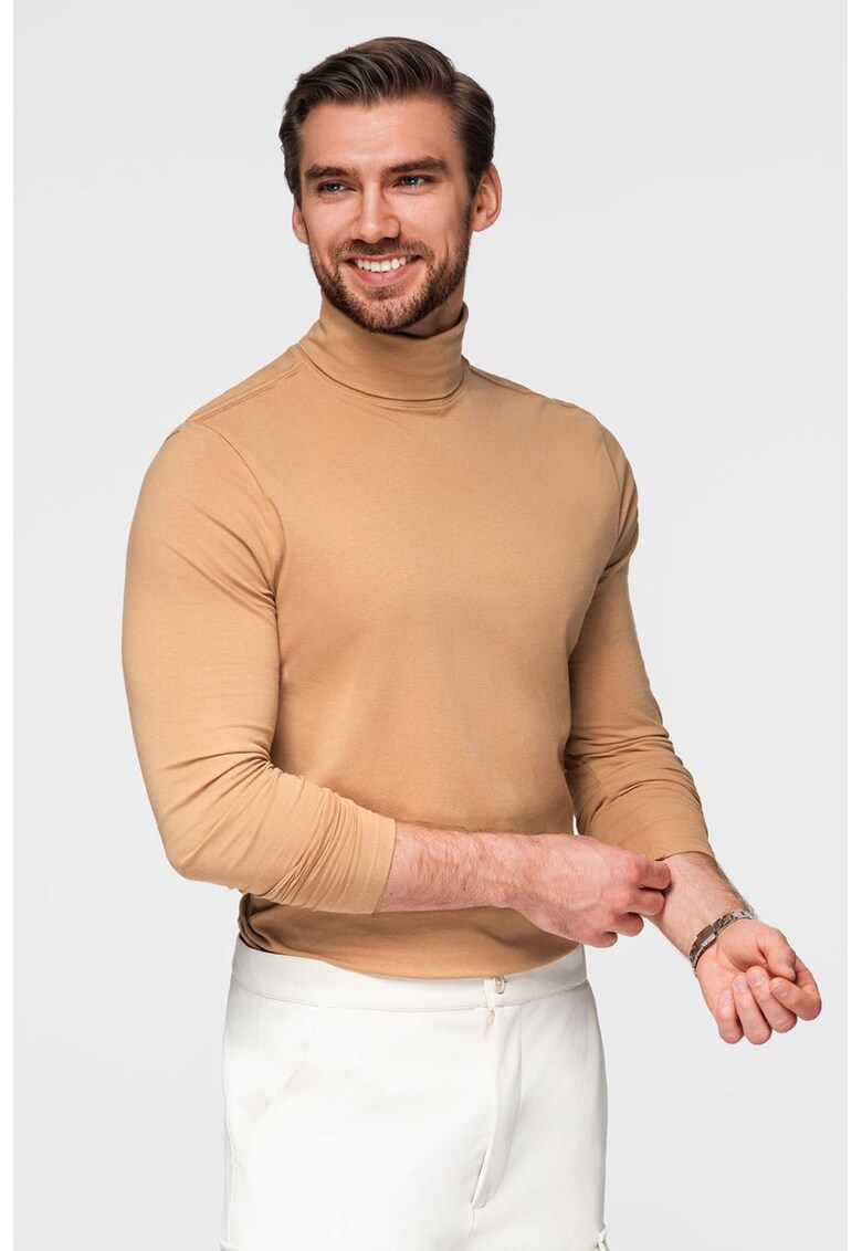 Bluza slim fit cu guler inalt - Maro camel