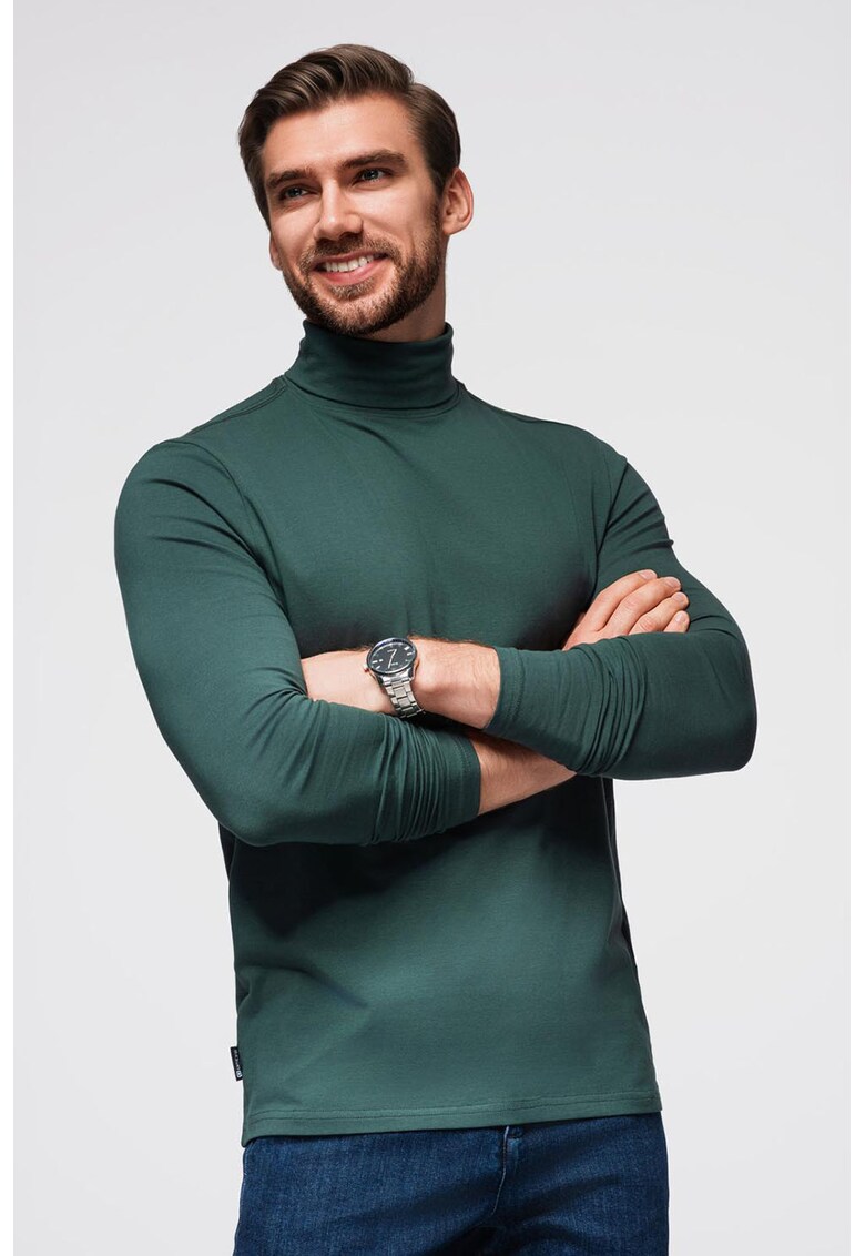 Bluza slim fit cu guler inalt - Verde inchis