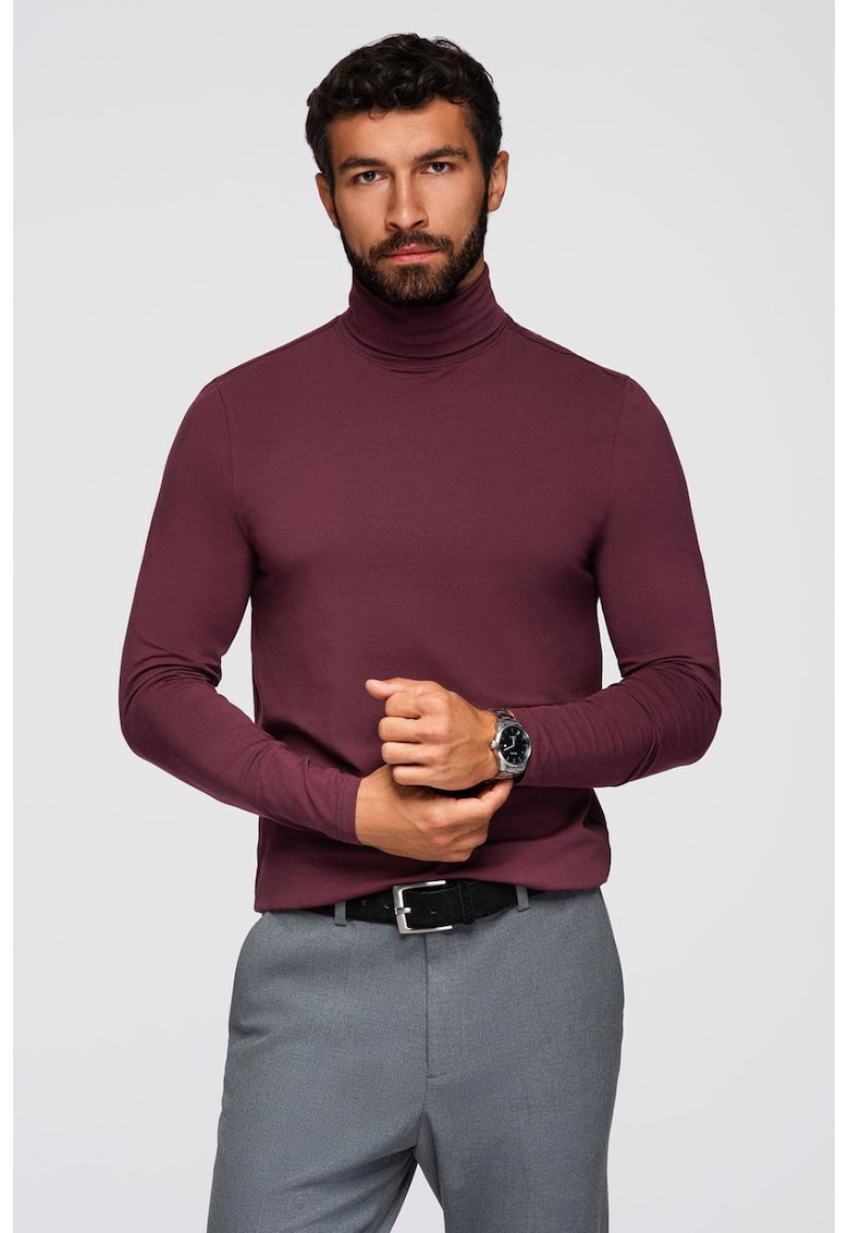 Bluza slim fit cu guler inalt - Visiniu