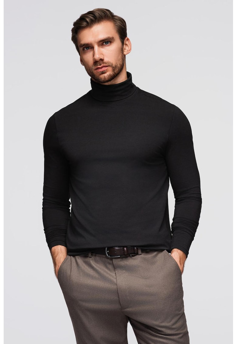 Bluza slim fit cu guler inalt - Negru